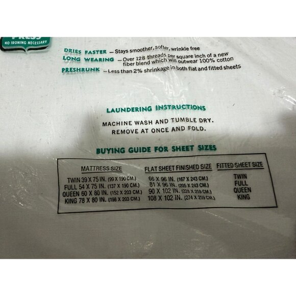 Full Flat No-Iron Sheet Set of 2 Polyester White Cotton Vintage K-Mart NWT - Picture 5 of 5
